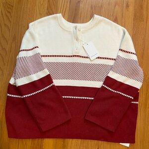 Petite Studio NYC red and white sweater. Cotton and cashmere. NWT size large